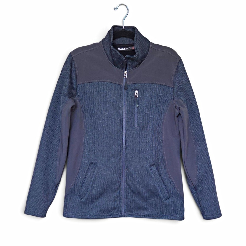 SwissTech Gray Full Zip Knit Polyester Jacket w/ Pockets Stand-Up Collar M